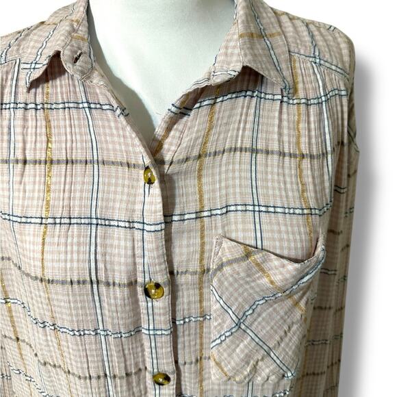 Womens Free People brand stride metallic pink gold plaid oversized tunic top sm. - Picture 4 of 10